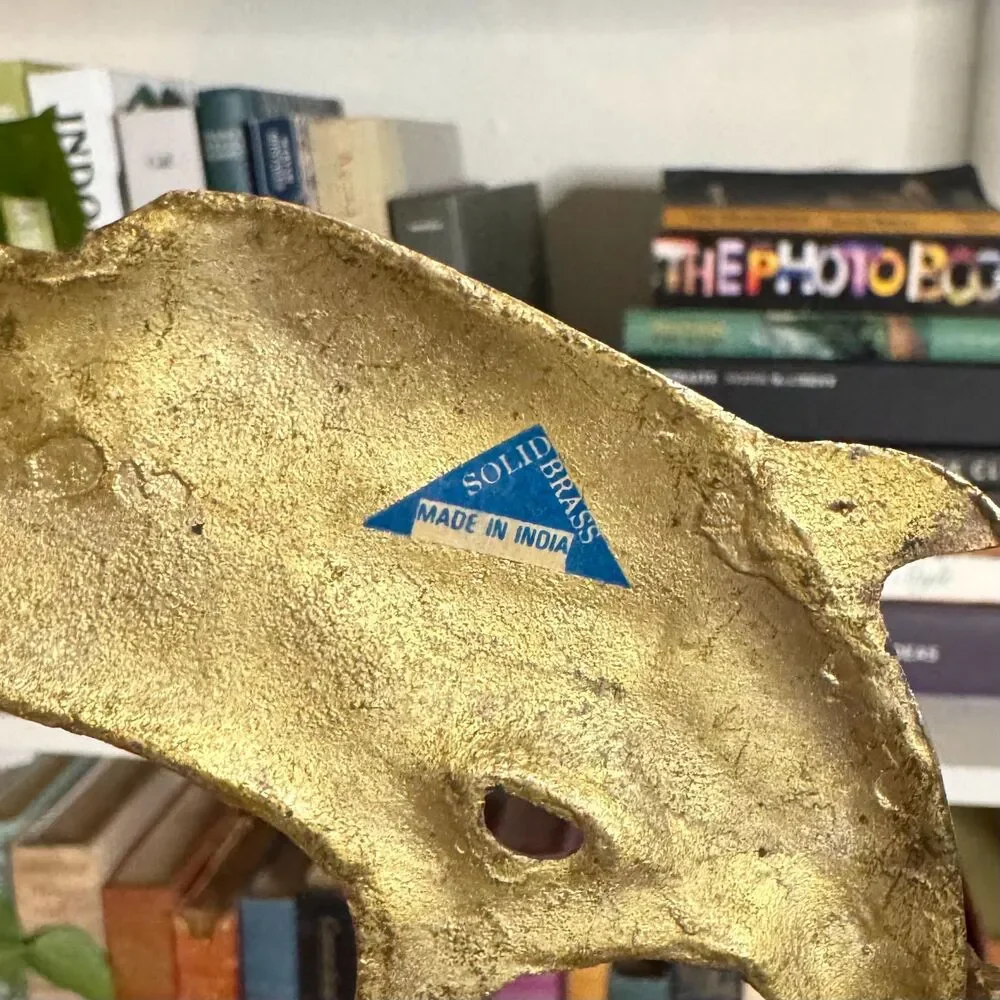 Vintage Solid Brass Dolphin Key Hook Rack / Coastal Nautical Wall Decor